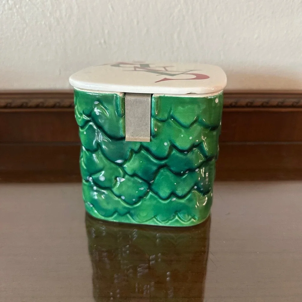 Vintage Holt Howard Christmas Candy Dish Evergreen Ceramic Jar Santa Pop Up